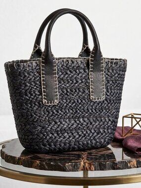 Universal Thread Black Woven Straw Mini Tote Bag